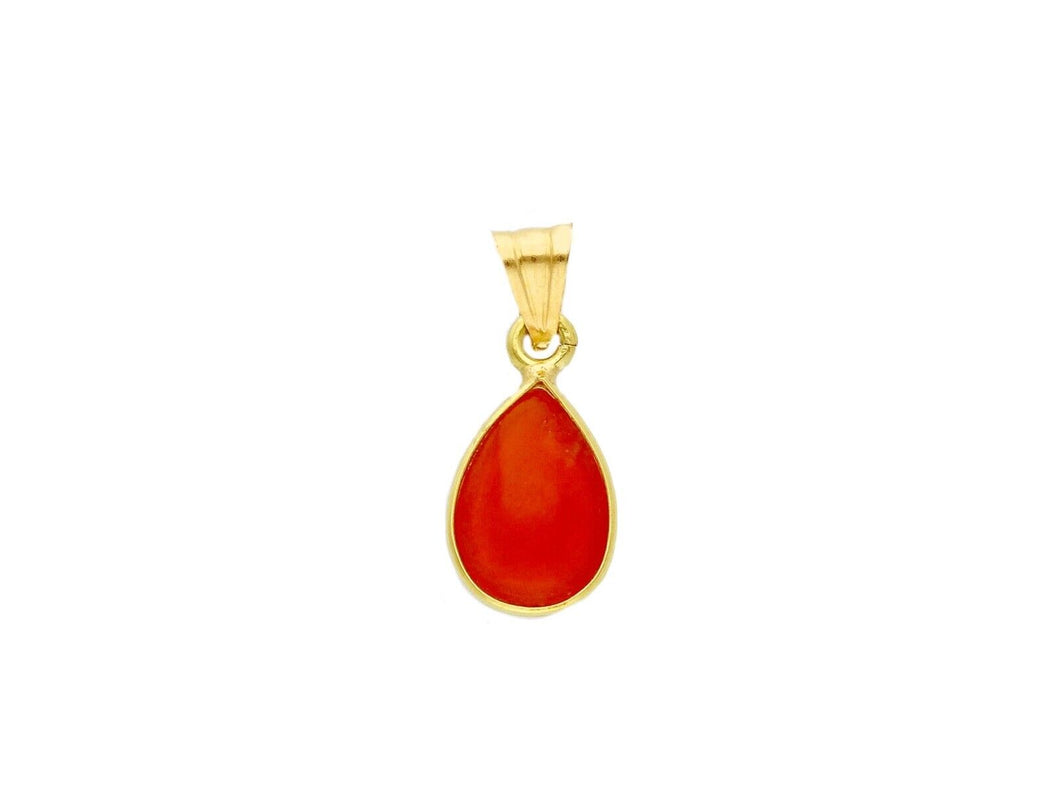 18K YELLOW GOLD PENDANT WITH NATURAL RED CORAL SMALL DROP LENGTH 12mm, 0.47