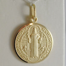 Load image into Gallery viewer, solid 18k yellow gold St Saint Benedict 19 mm medal pendant with Cross.
