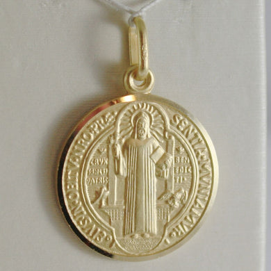 solid 18k yellow gold St Saint Benedict 19 mm medal pendant with Cross.