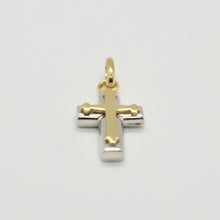 Load image into Gallery viewer, 18k white and yellow gold cross stylized very luster made in Italy 1 inches.
