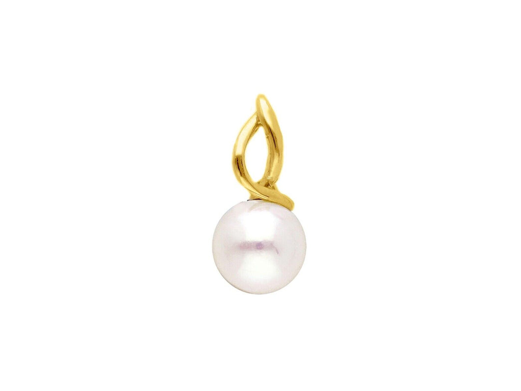 18k yellow gold pendant charm with round freshwater white pearl 7.5/8 mm.