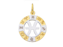 Load image into Gallery viewer, 18k yellow white gold zodiac sign round 20mm medal pendant, zodiacal pisces.
