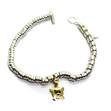 Load image into Gallery viewer, 925 STERLING SILVER CIRCLES BRACELET, 9K YELLOW GOLD 12mm PUPPY BEAR PENDANT.
