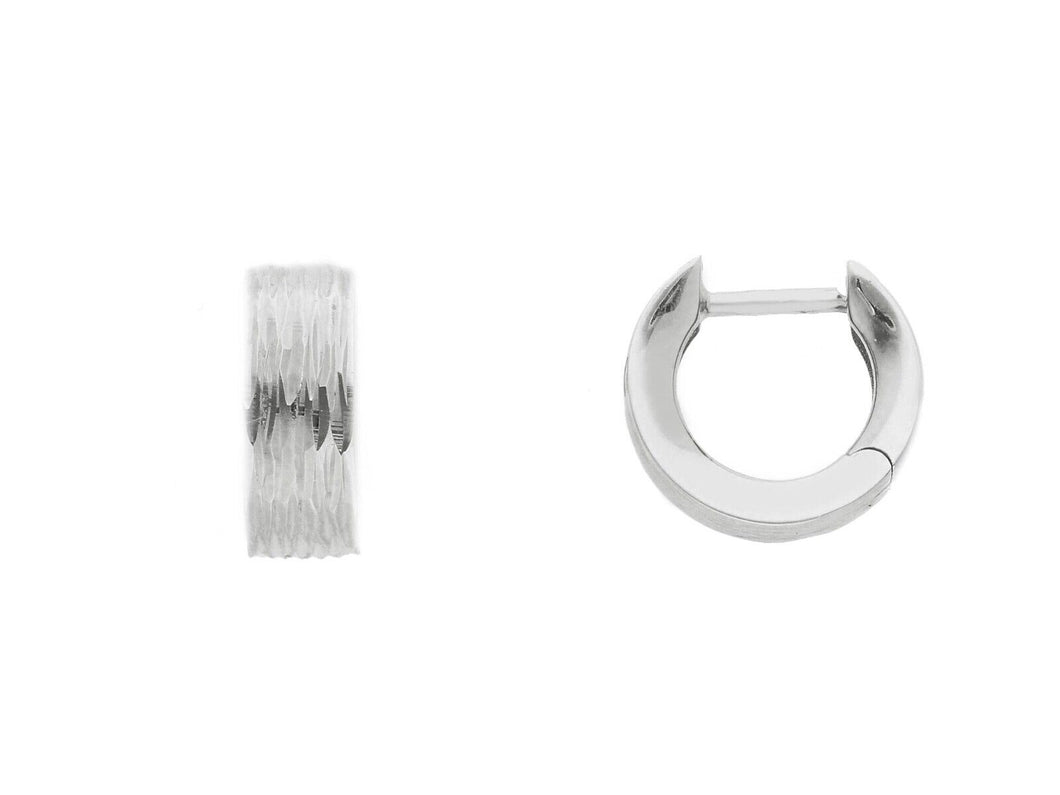 18K WHITE GOLD HOOPS WORKED EARRINGS DIAMETER 12mm SQUARE TUBE THICKNESS 4.5mm.