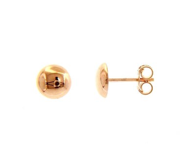 18K ROSE GOLD EARRINGS, FLAT HALF SPHERE, DIAMETER 8mm, 0.31