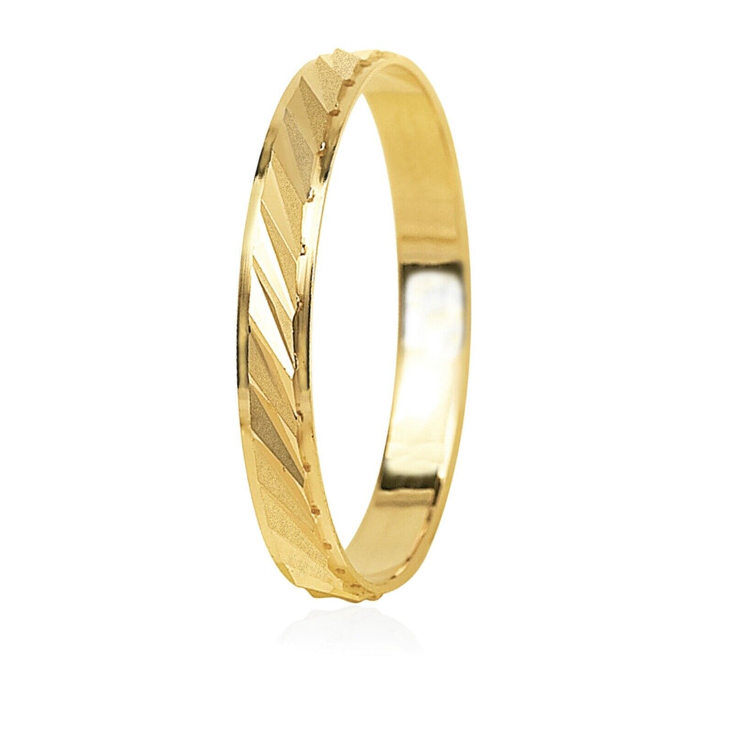 18K YELLOW GOLD WEDDING BAND 3mm THICK RING ENGAGEMENT OBLIQUE SATIN STRIPES.