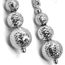 Load image into Gallery viewer, 18k white gold pendant earrings worked spheres 5-6-8 mm diamond cut, faceted.
