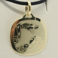 18K YELLOW GOLD PENDANT SQUARE MEDAL REMEMBRANCE BAPTISM ENGRAVABLE ITALY MADE.