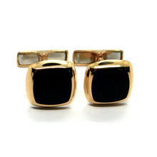 Load image into Gallery viewer, 18k rose gold cufflinks, square button, smooth with black onyx, made in Italy.
