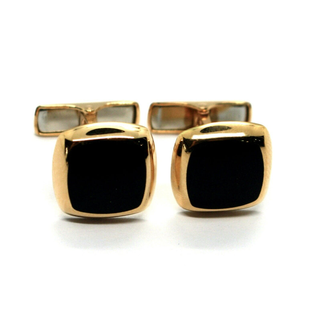 18k rose gold cufflinks, square button, smooth with black onyx, made in Italy.