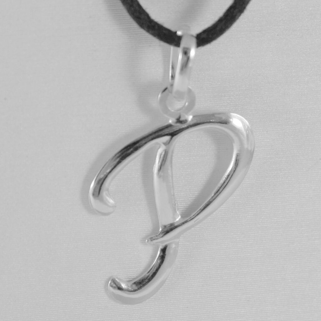 18k white gold pendant charm initial letter P, made in Italy 0.9 inches, 23 mm