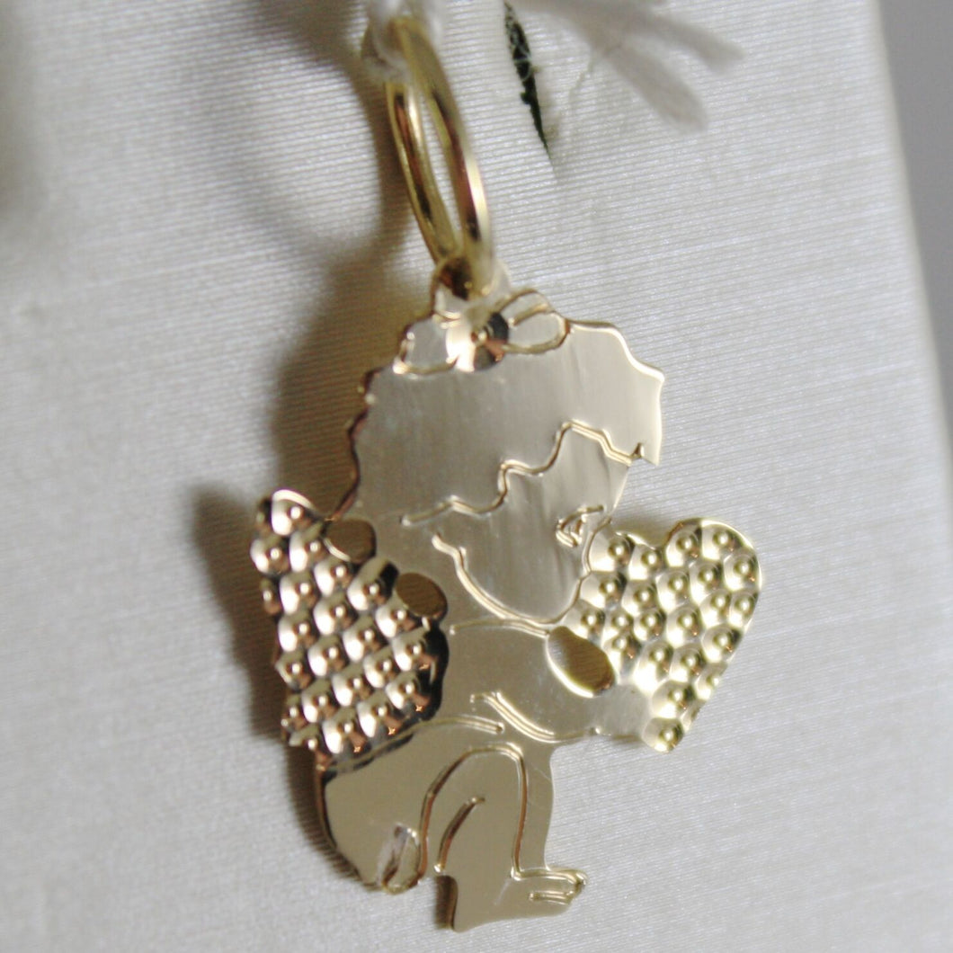 SOLID 18K YELLOW GOLD PENDANT FLAT GUARDIAN ANGEL HEART ENGRAVABLE MADE IN ITALY.