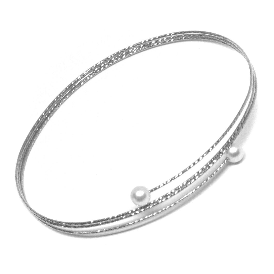 18k white gold Magicwire bangle bracelet, elastic worked multi wires, pearls.
