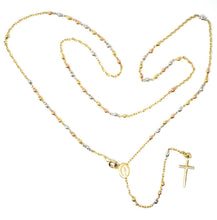 Load image into Gallery viewer, 18k yellow rose white gold 20.5&quot; rosary necklace miraculous medal Cross.
