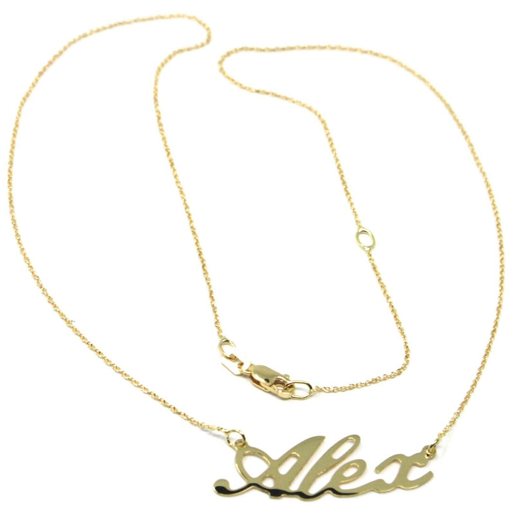 18K YELLOW GOLD NAME NECKLACE, ALEX, MINI ROLO CHAIN 0.5mm 42 cm, MADE IN ITALY.