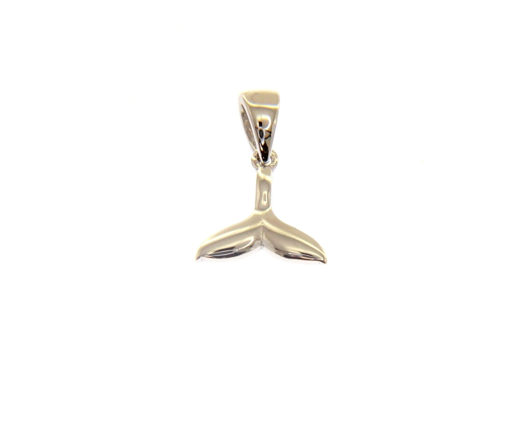 18K WHITE GOLD SMALL 10mm WHALE TAIL CHARM PENDANT SMOOTH BRIGHT, MADE IN ITALY