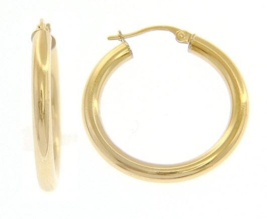 18K YELLOW GOLD ROUND CIRCLE EARRINGS DIAMETER 20 MM, WIDTH 3 MM, MADE IN ITALY