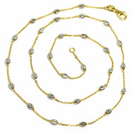 18k yellow & white gold rolo alternate chain necklace 3mm faceted oval balls 18