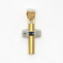 Load image into Gallery viewer, 18K YELLOW WHITE GOLD MINI TUBE FINELY SATIN AND ALTERNATE CROSS, MADE IN ITALY
