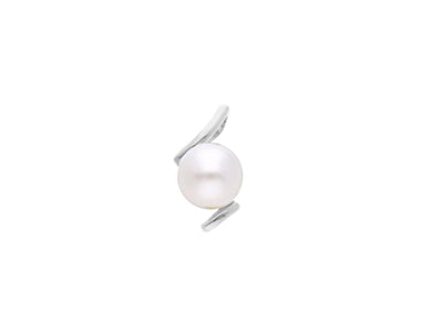 18k white gold pendant charm with round freshwater white pearl 6.5-7 mm.