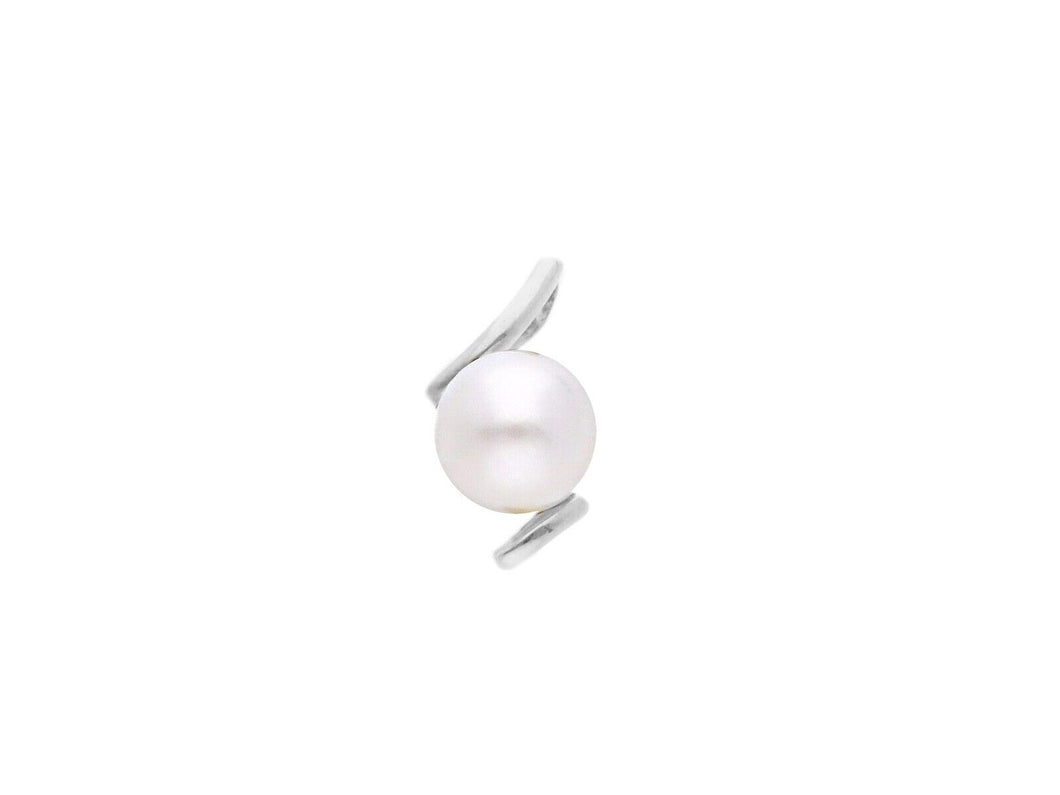 18k white gold pendant charm with round freshwater white pearl 6.5-7 mm.