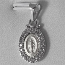 Load image into Gallery viewer, SOLID 18K WHITE GOLD ZIRCONIA MIRACULOUS MEDAL VIRGIN MARY MADONNA MADE IN ITALY
