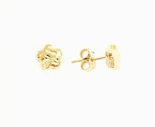 Load image into Gallery viewer, 18K YELLOW GOLD EARRINGS WITH VERY SHINY FLOWER WORKED MADE IN ITALY 0.28 INCHES.
