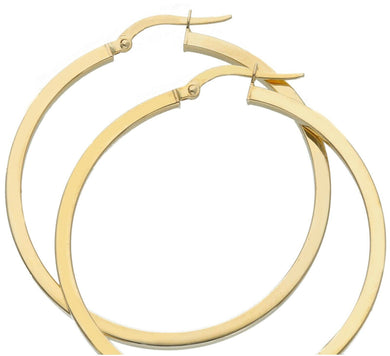 18K YELLOW GOLD CIRCLE EARRINGS DIAMETER 35 MM WITH SQUARE TUBE, MADE IN ITALY.