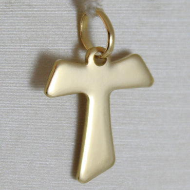 18k yellow gold cross, Franciscan tau tao, Saint Francis, 2.0 cm, made in Italy.