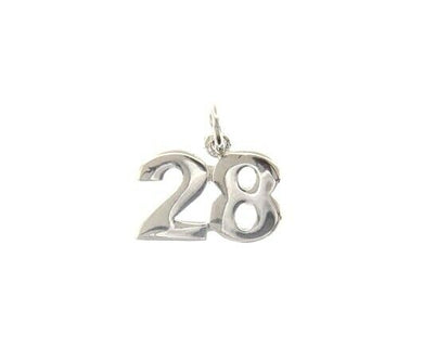 18k white gold number 28 twenty eight small pendant charm, 0.4