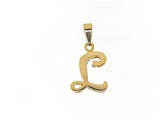 18K YELLOW GOLD LUSTER PENDANT WITH INITIAL L LETTER L MADE IN ITALY 0.71 INCHES.