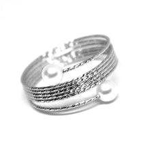 Load image into Gallery viewer, 18k white gold Magicwire band ring, elastic worked multi wires, pearls, snake
