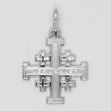 Load image into Gallery viewer, solid 18k white gold flat 18mm Jerusalem Cross, smooth and satin, made in Italy.
