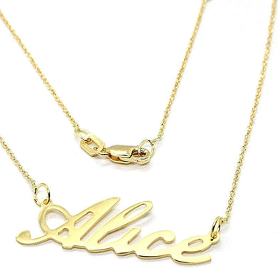 18K YELLOW GOLD NAME NECKLACE, ALICE, AVAILABLE ANY NAME, MADE IN ITALY.