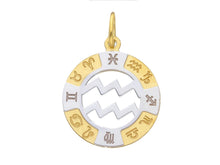 Load image into Gallery viewer, 18k yellow white gold zodiac sign round 20mm medal pendant, zodiacal aquarius.
