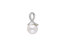 Load image into Gallery viewer, 18k white gold pendant charm round freshwater white pearl 7 mm cubic zirconia.
