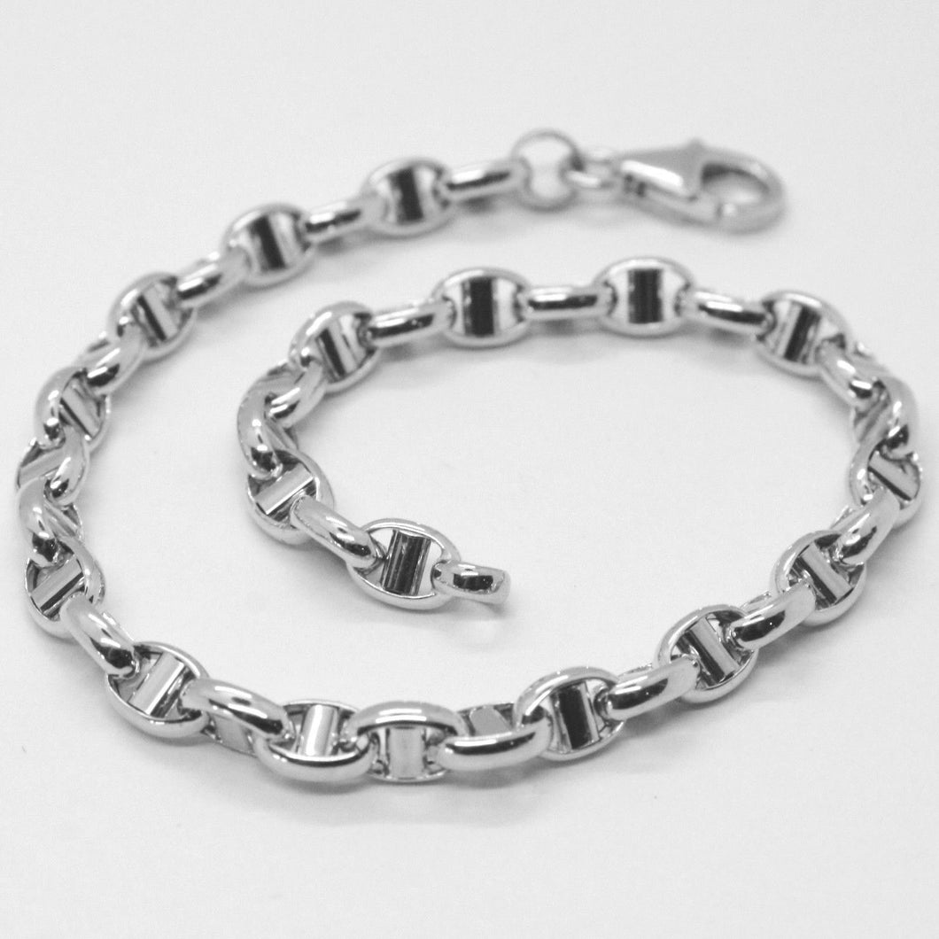 18k white gold 4 mm oval navy mariner bracelet 7.50 inches, 19 cm, Italy made.