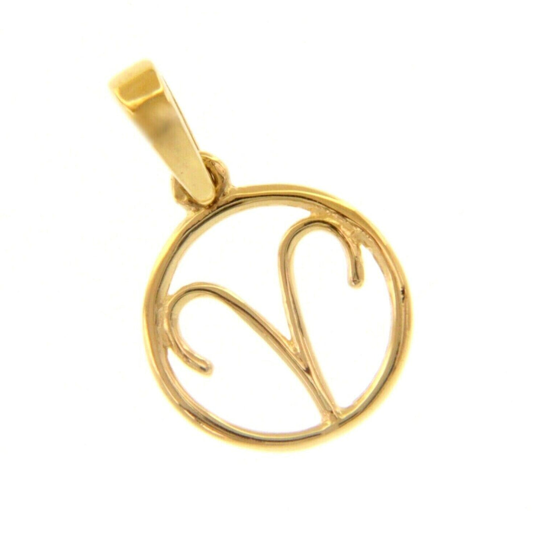 18k yellow gold zodiac sign round mini 12mm pendant, zodiacal, aries, stylized.