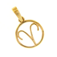18k yellow gold zodiac sign round mini 12mm pendant, zodiacal, aries, stylized.