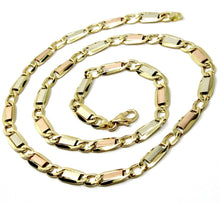 Load image into Gallery viewer, 18k yellow white rose gold chain 6 mm, 20&quot; square flat alternate gourmette links
