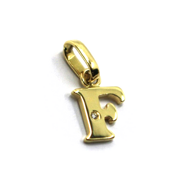 18k yellow gold pendant charm small initial letter F, 10mm, 0.4