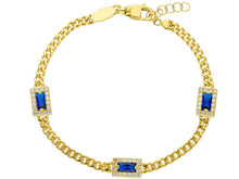 Load image into Gallery viewer, 18K YELLOW GOLD BRACELET, GOURMETTE CUBAN CURB LINK 3.2mm, SQUARE BLUE ZIRCONIA.
