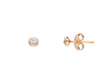 Load image into Gallery viewer, 18K ROSE GOLD BEZEL EARRINGS CUBIC ZIRCONIA WITH FRAME SOLITAIRE DIAMETER 3.5mm.
