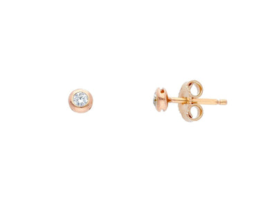 18K ROSE GOLD BEZEL EARRINGS CUBIC ZIRCONIA WITH FRAME SOLITAIRE DIAMETER 3.5mm.