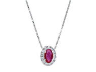18k white gold necklace oval 0.32 ruby & diamonds frame pendant, venetian chain.