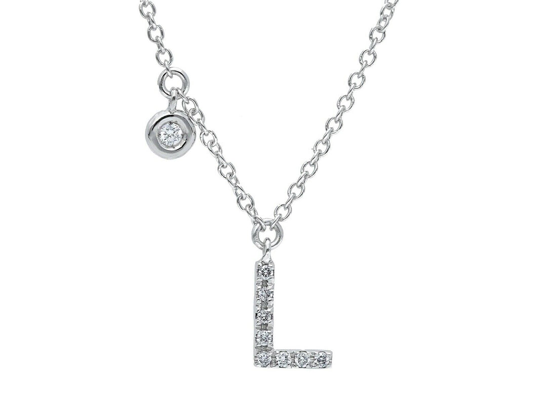 18k white gold necklace, pendant mini initial letter L, 0.7 cm, 0.3