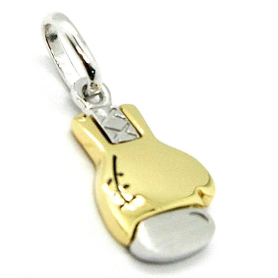 SOLID 18K YELLOW & WHITE GOLD 17mm BOXING GLOVE BOXE PENDANT, MADE IN ITALY.