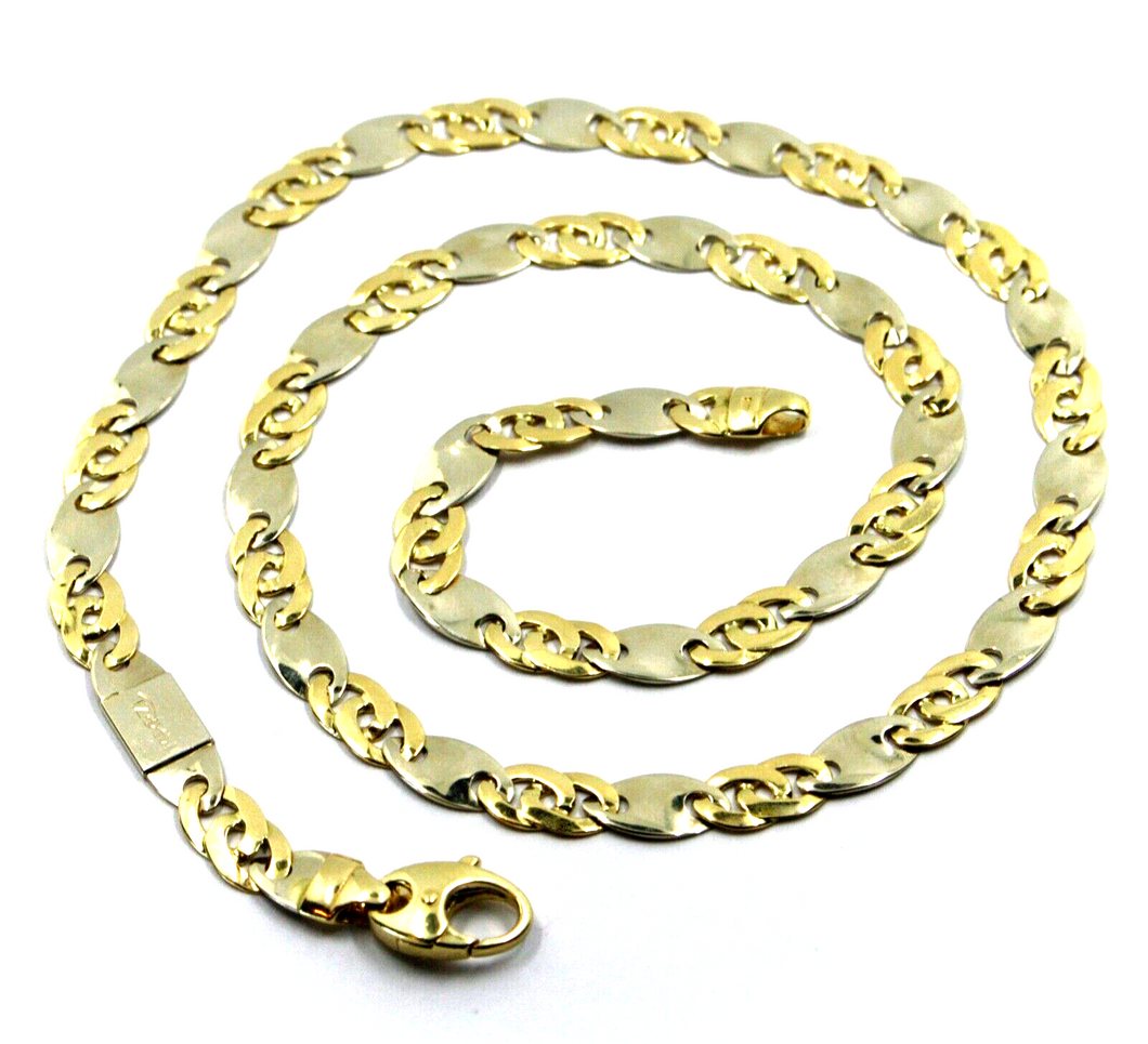 SOLID 18K YELLOW WHITE GOLD CHAIN BIG FLAT 6.5mm INFINITE OVAL ONDULATE LINK 20