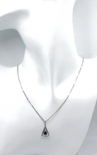 Load image into Gallery viewer, 18k white gold triangular 0.39 ct blue diamond pendant, venetian chain necklace.
