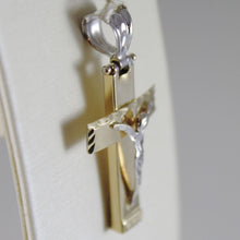 Load image into Gallery viewer, 18K YELLOW WHITE GOLD CROSS WITH JESUS, SHINY BRIGHT 1.26 INCHES, MADE IN ITALY
